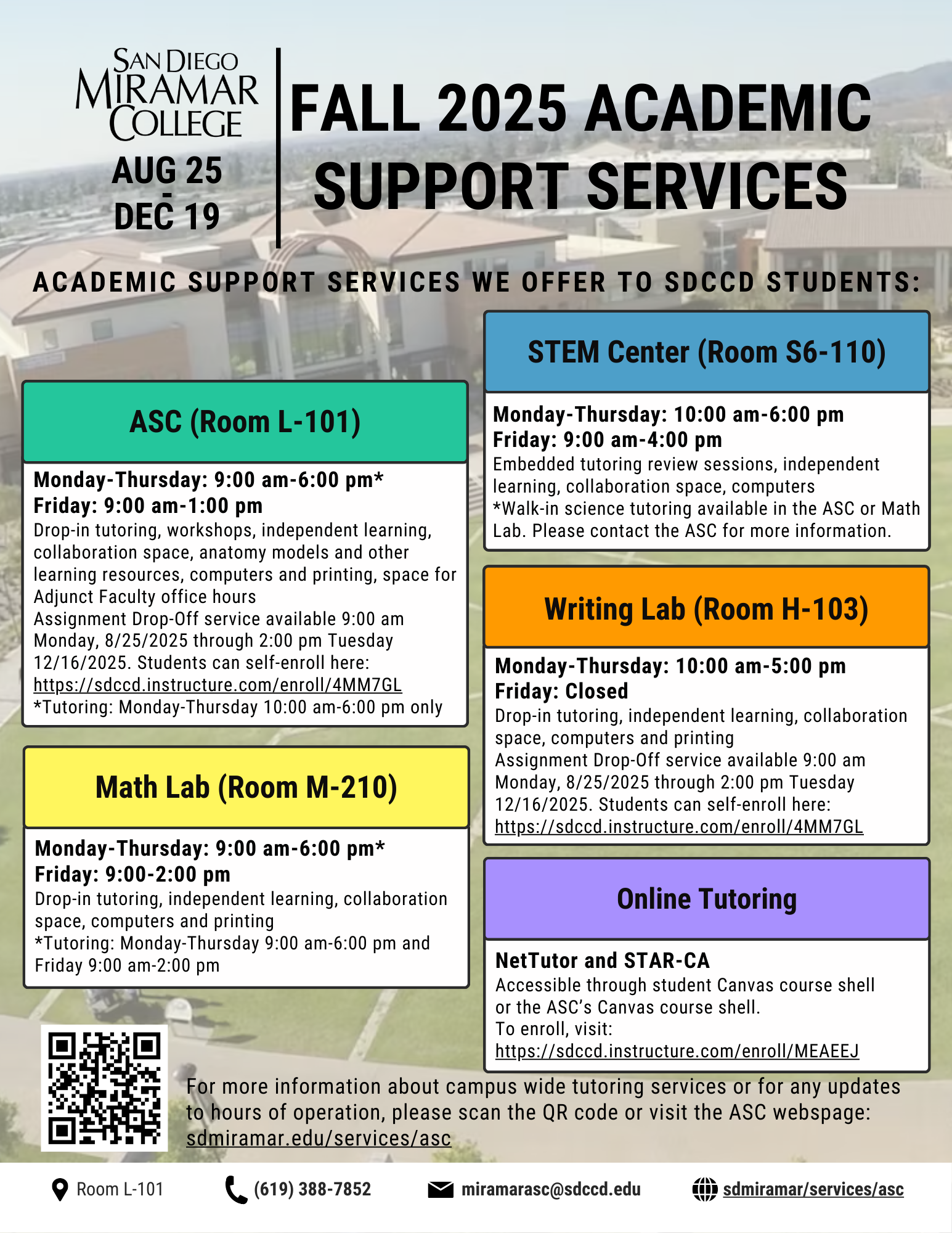 ASC's Fall 2025 Tutoring Services
