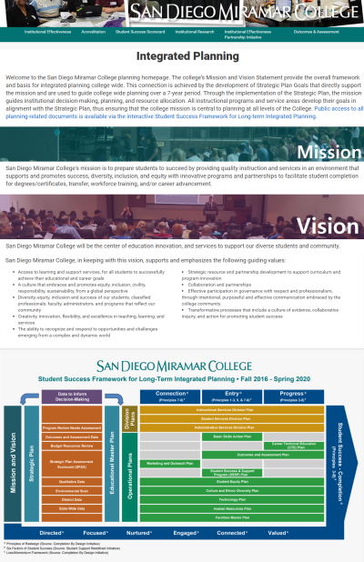 Overview of the Miramar College Planning Website