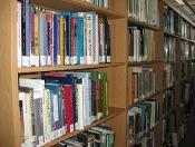 Shelves filled with library books